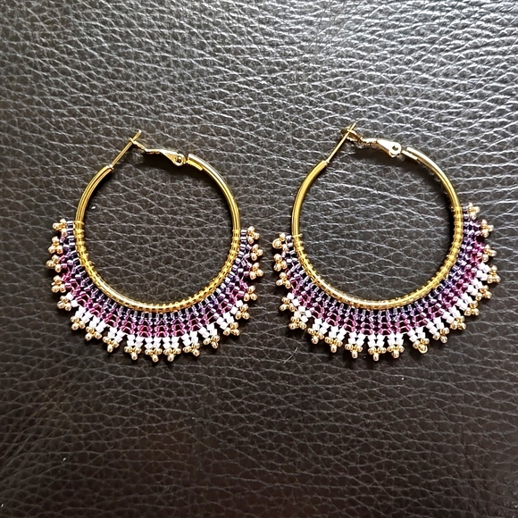 Gorgeous handcrafted Miyuki beaded hoop earrings Hypoallergenic SS Gold-toned - Picture 3 of 6